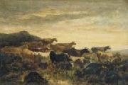 Narcisse Virgilio Diaz Zonsondergang met koeien oil